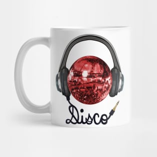 Retro Red Disco Ball with Music Headphones Mug